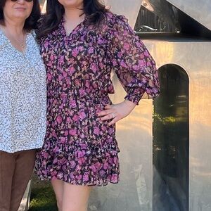 Silk Floral Pink & Black Dress